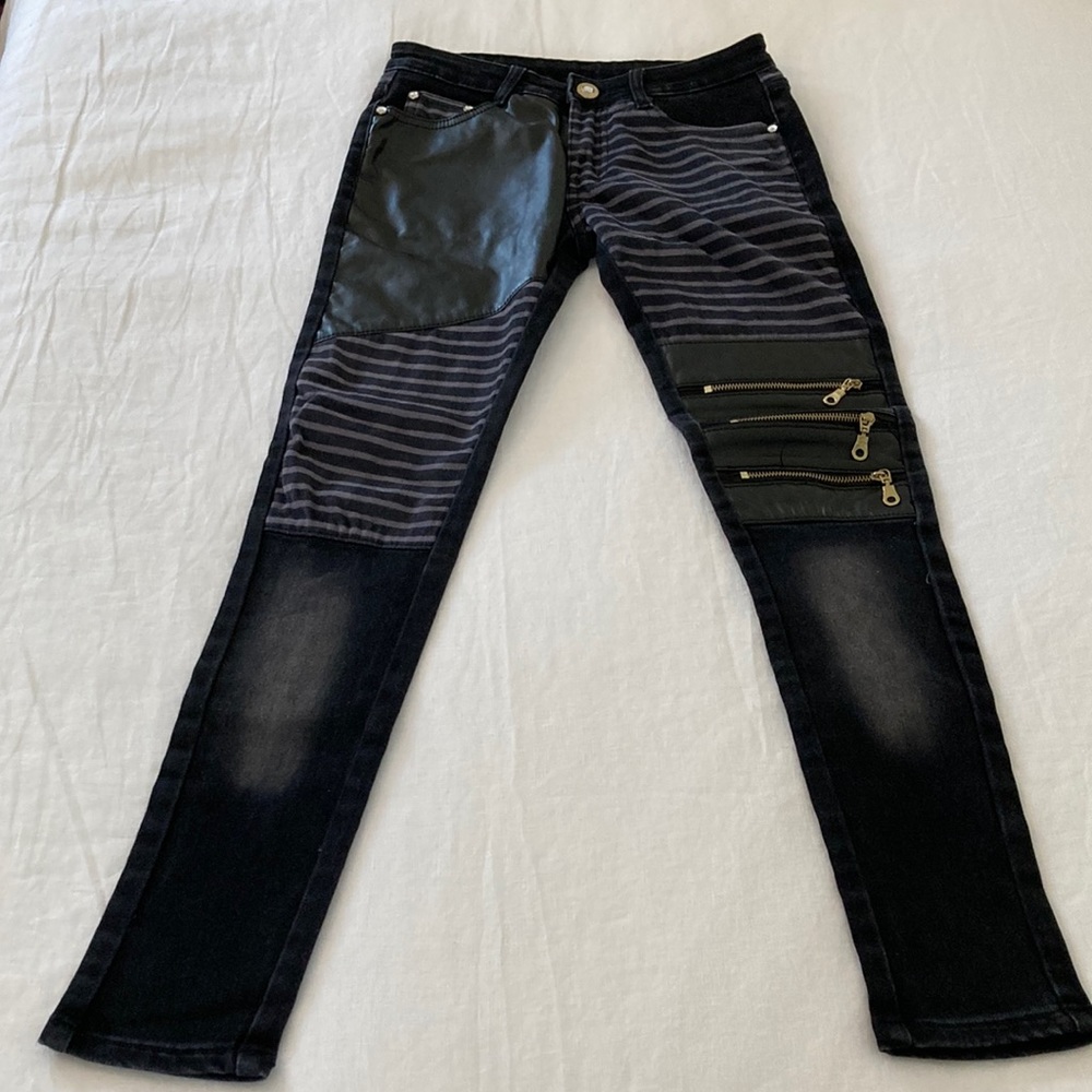 Fashion jeans rhinestones leather zippers streetwear 27